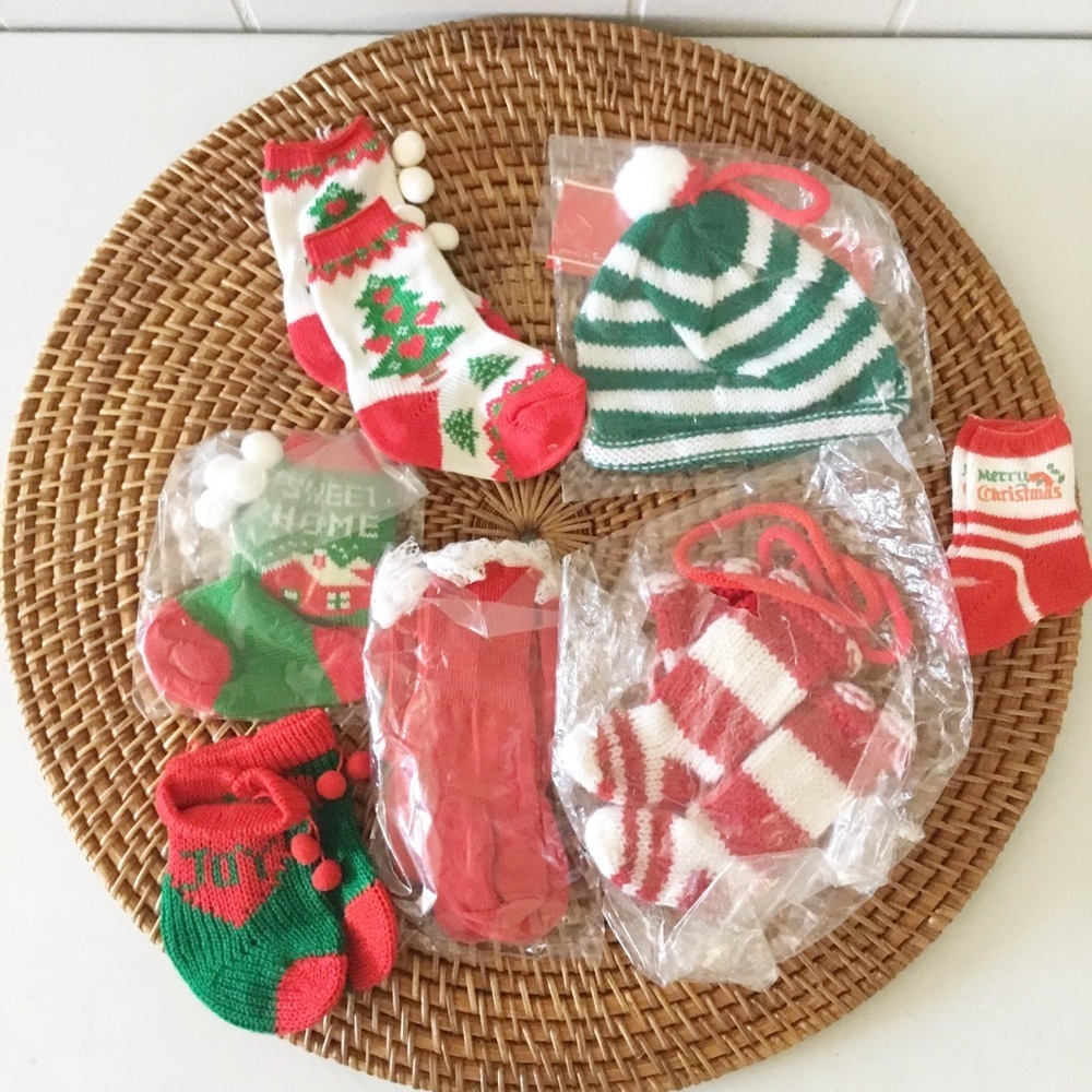 Vintage Christmas Tiny Stockings (baby socks) from the 1970s Lot